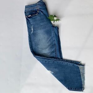 Seven 7 Ankle Straight Step Hem Distressed Stretch Mid‎ -Rise Jeans Blue 8